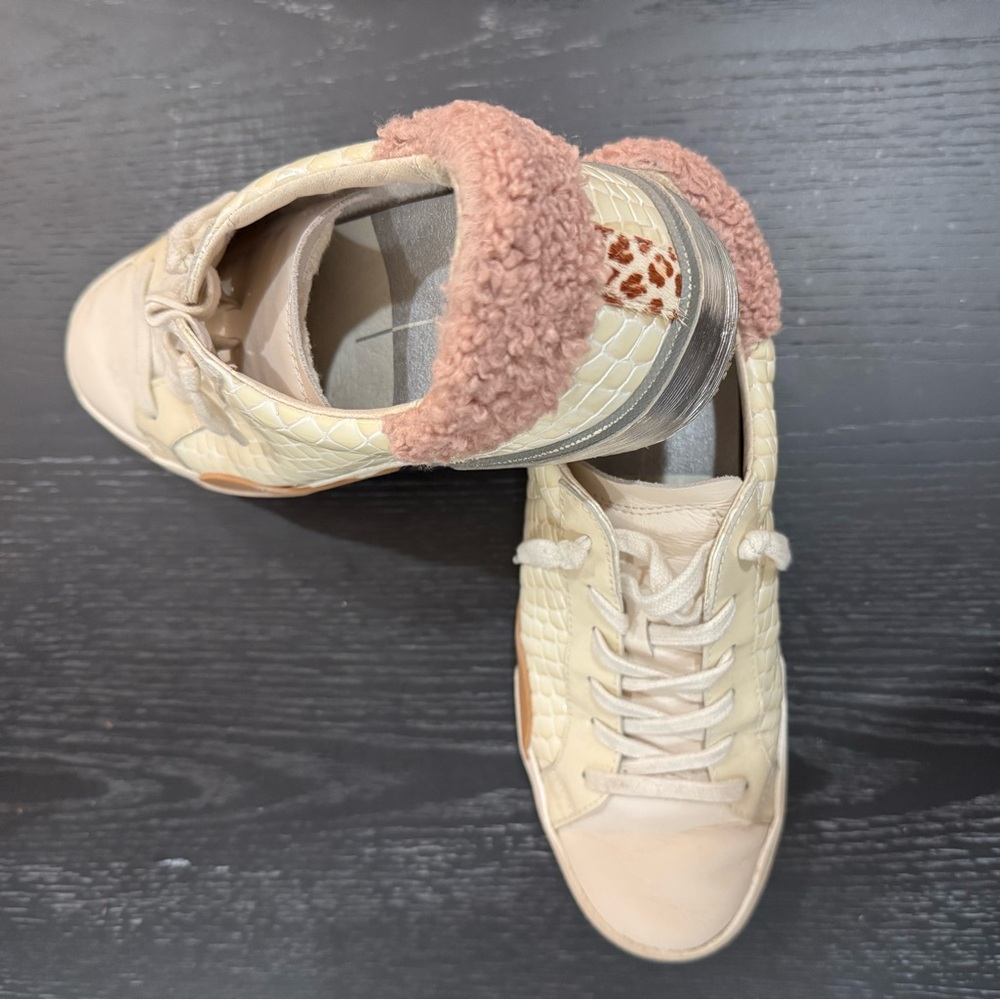 Cream and Pink High-Top Sneakers